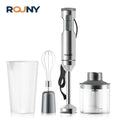 ROUNY Frullatore a immersione a immersione manuale 4-in-1 1000W Potente, miscelatore per alimenti in acciaio inossidabile, bicchiere di miscelazione da 700 ml, processore da 500 ml, + frusta