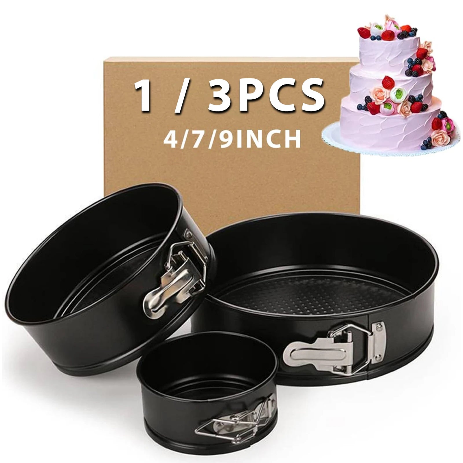 1/3PCS Set di teglie per torta, teglie rotonde antiaderente a molla per torte