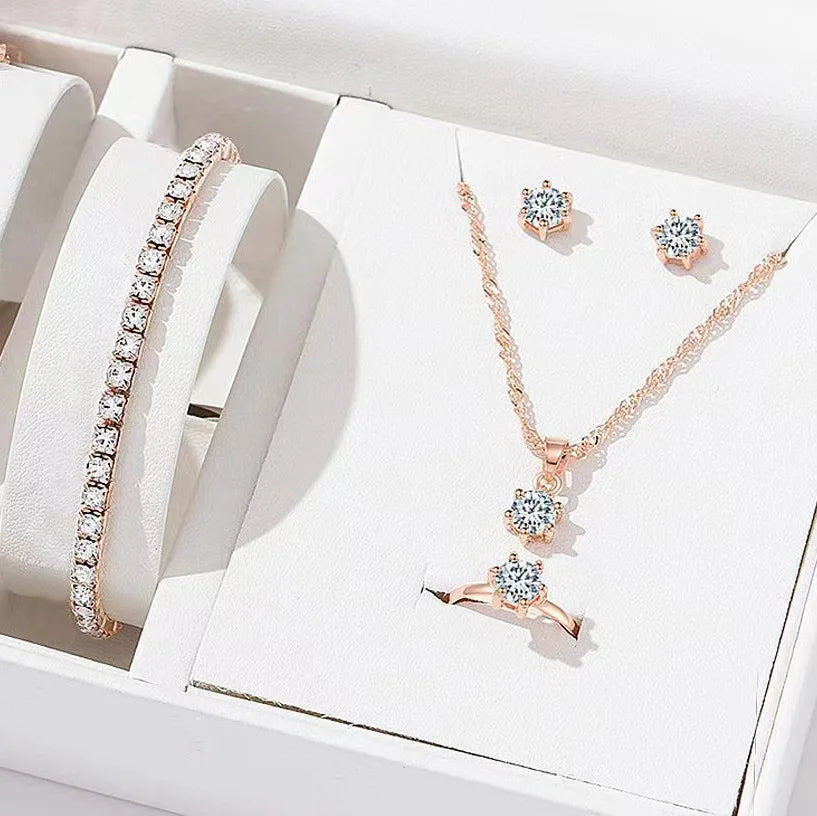 5 pezzi eleganti gioielli set anello collana braccialetto orecchini