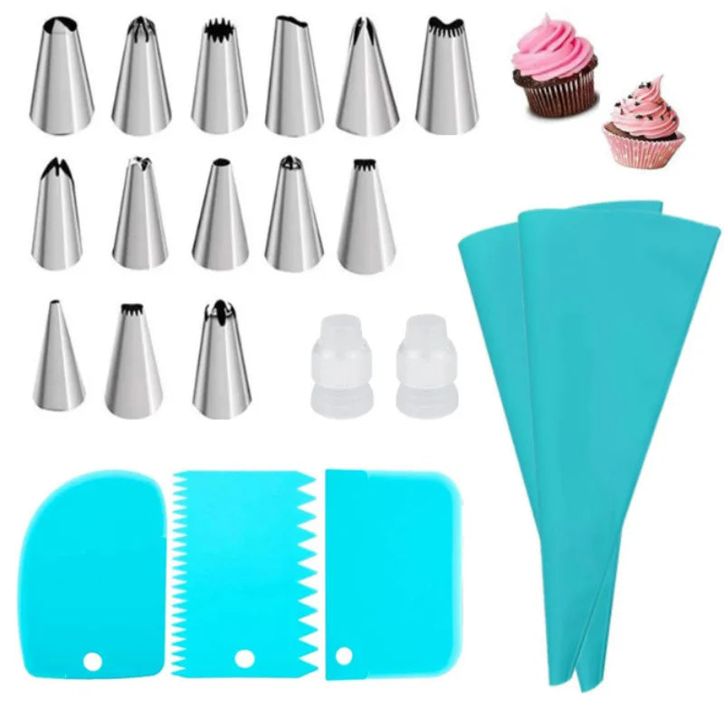 Sacchetti per tubazioni in silicone e punte Set Torta fai da te Kit di decorazione con ugello in acciaio inossidabile per pasticceria