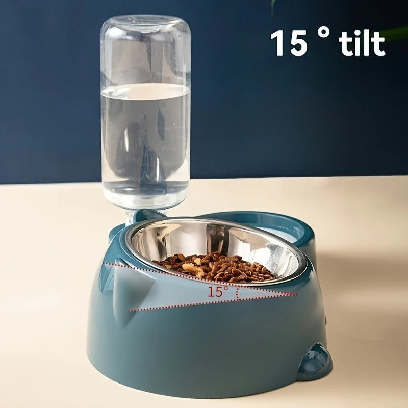 Mangiatoia automatica per animali domestici e distributore d’acqua, sistema di alimentazione integrato per cani e gatti, senza batteria o alimentazione necessaria, bocca inclinata