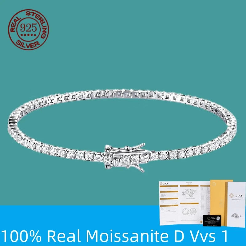 Real 100% Silver 925 2-3mm Tennis Braccialetto Unisex in due modelli Con Moissanite o in Zirconi