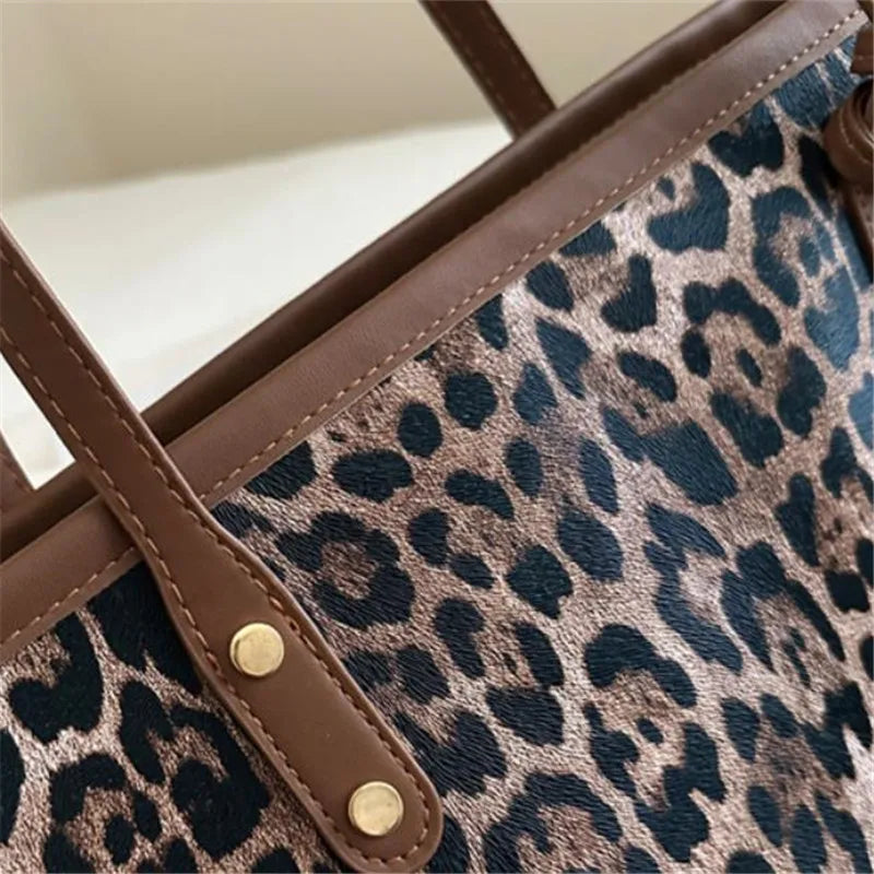 Borsa Leopard con custodia, elegante borsa a tracolla in pelle sintetica, shopping bag di grande capacità per l’uso quotidiano