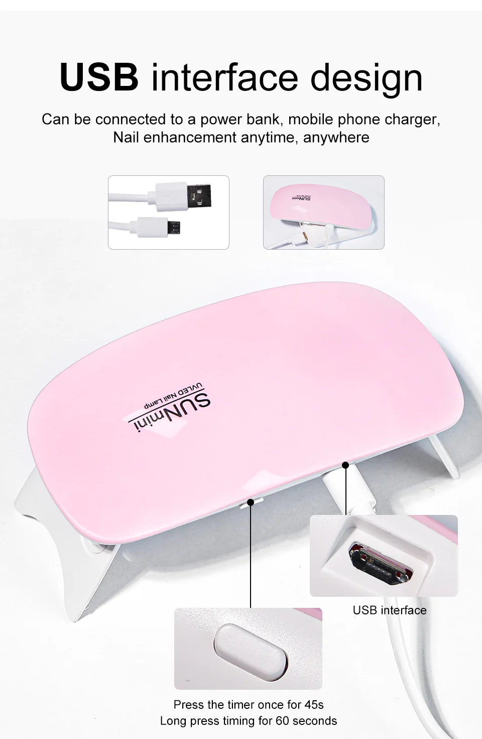 6W Mini asciuga unghie macchina portatile 6 LED UV manicure lampada uso domestico lampada con cavo USB