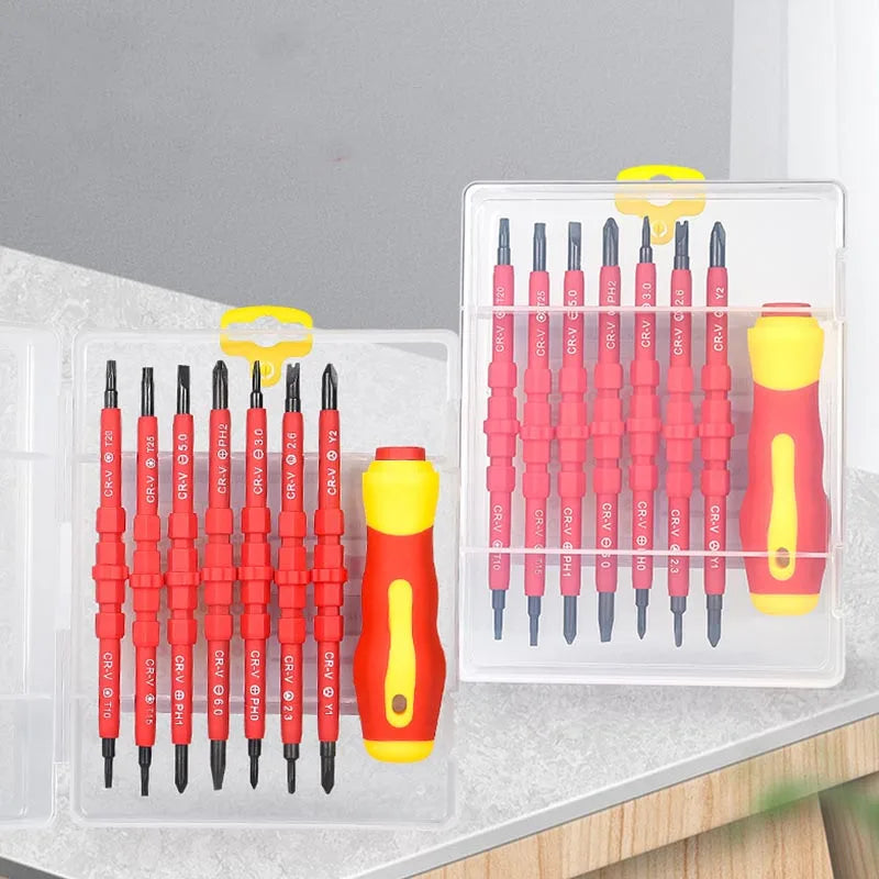 Kit di strumenti per la riparazione 15 pezzi 1000V Set di cacciaviti isolati intercambiabili con punte Pozidriv Torx Phillips con slot magnetico