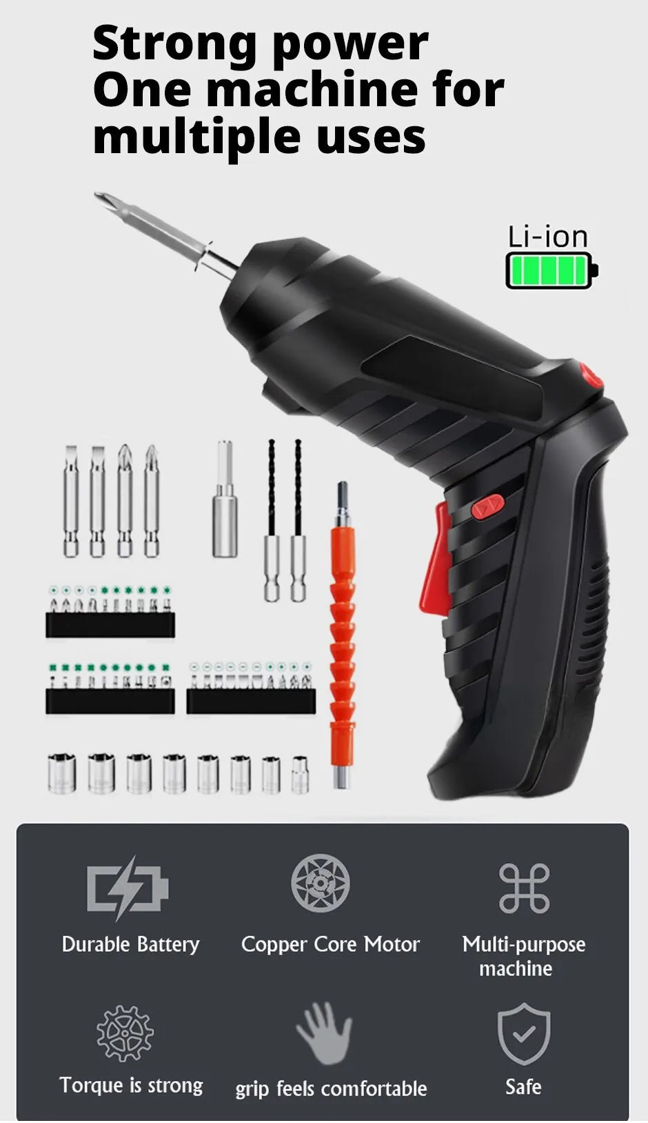 Cacciavite elettrico portatile Cordless 47 in 1 Cacciavite ricaricabile ruotato di 90 gradi con LED