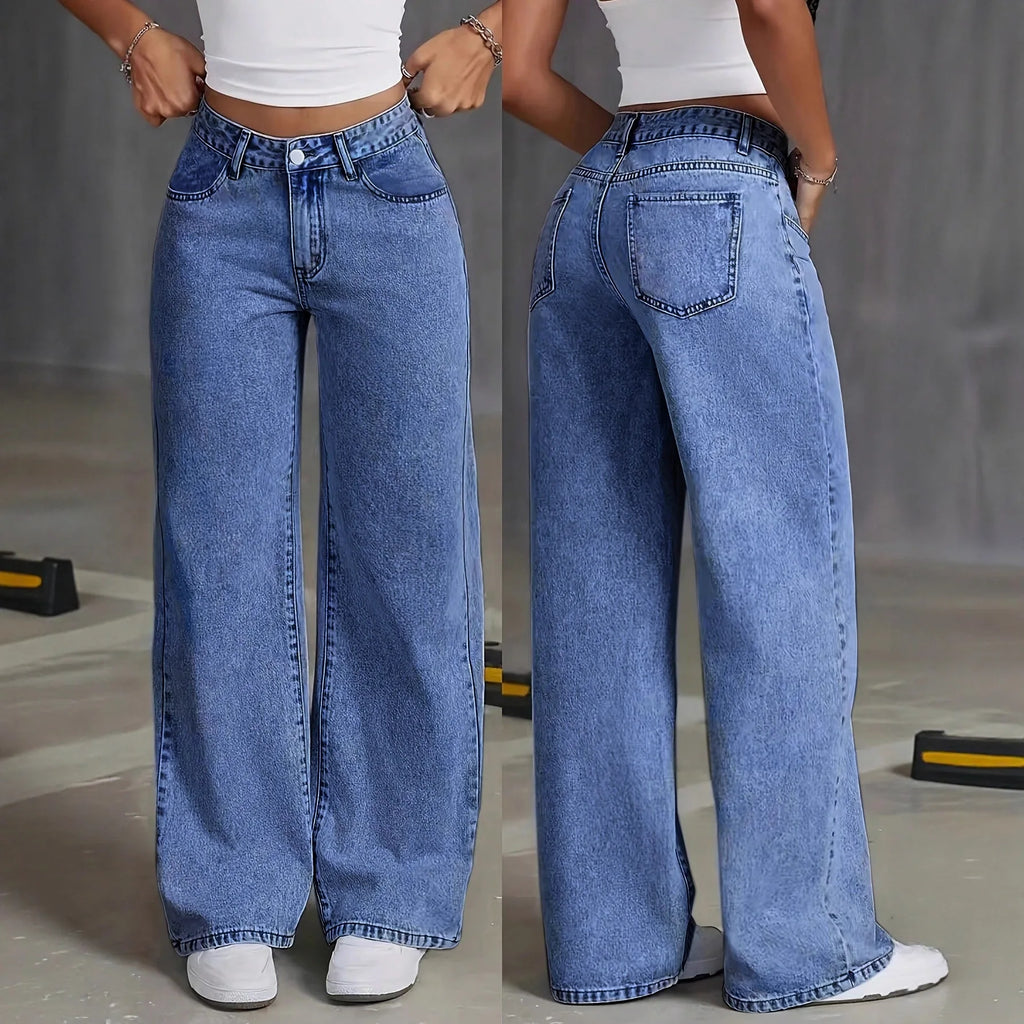 Jeans a gamba larga da donna a vita alta