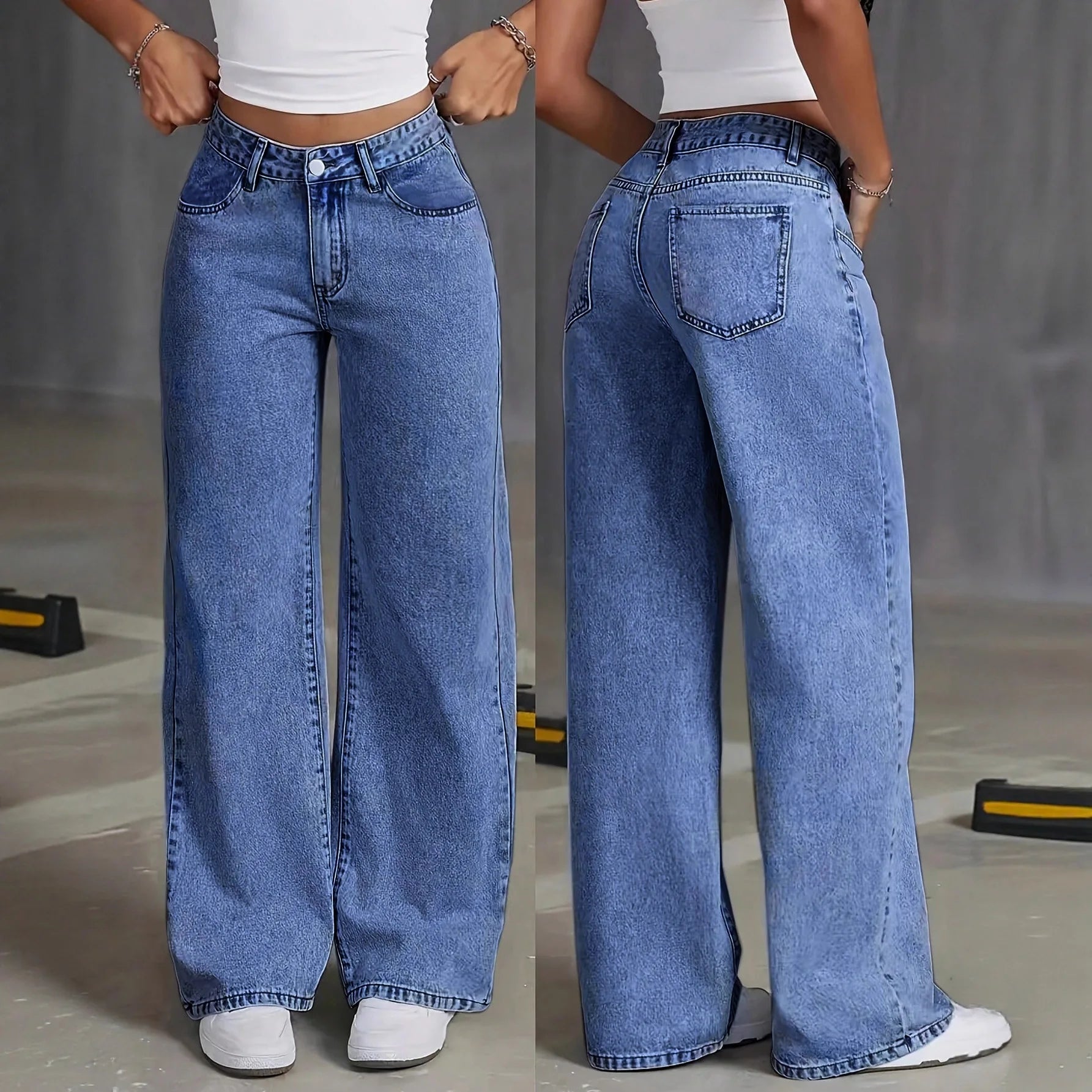 Jeans a gamba larga da donna a vita alta