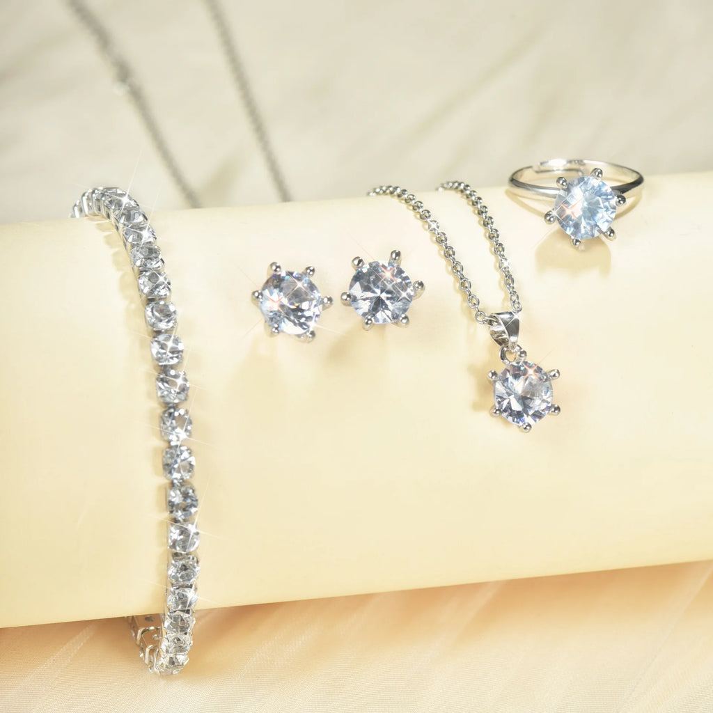 5 pezzi eleganti gioielli set anello collana braccialetto orecchini