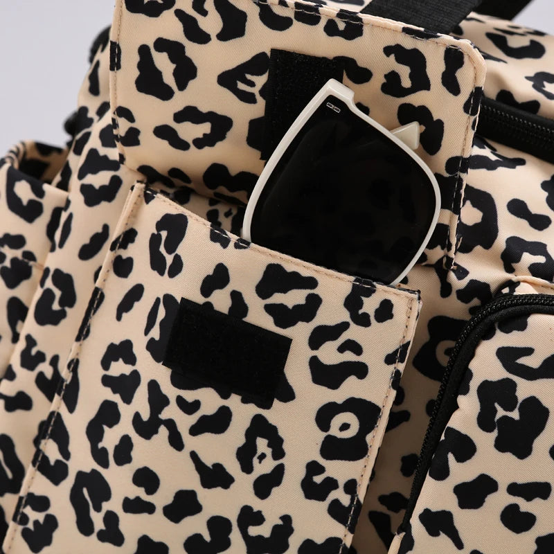 Classica borsa da viaggio di grande capacità con stampa leopardata con tasche multiple e scomparto per scarpe