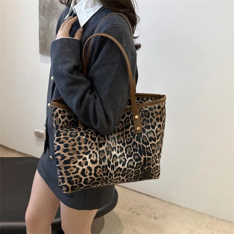 Borsa Leopard con custodia, elegante borsa a tracolla in pelle sintetica, shopping bag di grande capacità per l’uso quotidiano