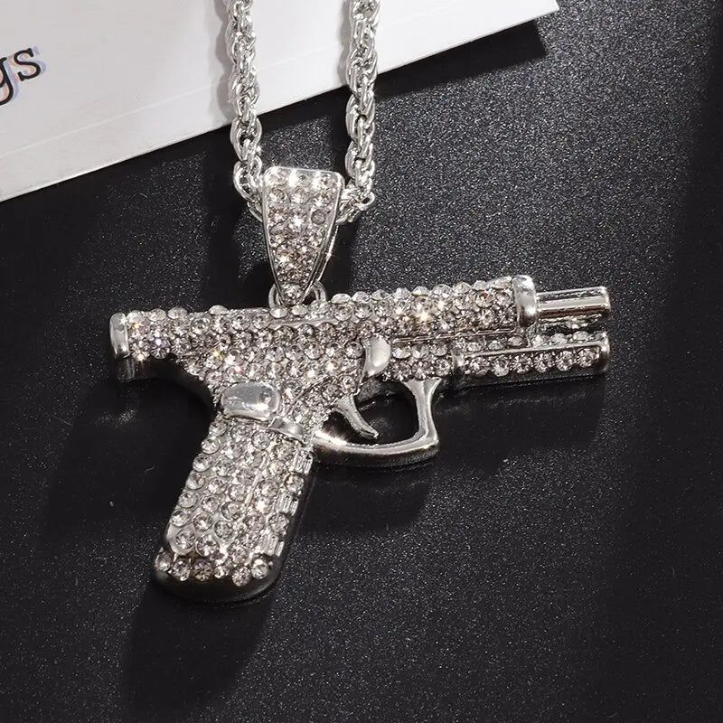Collana Pistola in acciaio inox con Swarovski
