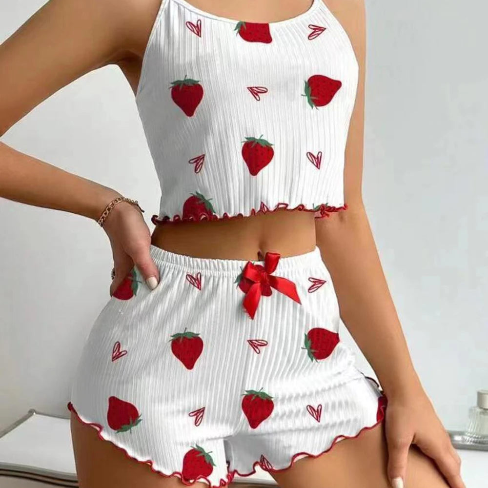 Pigiama da donna con stampa a fragola