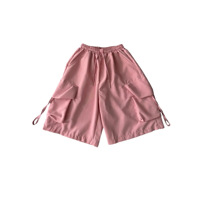 ZOKI Pantaloncini cargo a vita alta da donna Stile americano Streetwear Estate Pantaloni a gamba larga