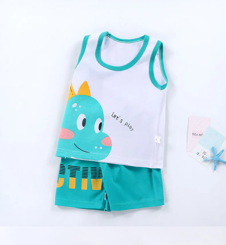 Set 2PCS per bambini Gilet per bambini  Set Estate T-shirt in cotone e  Pantaloncini