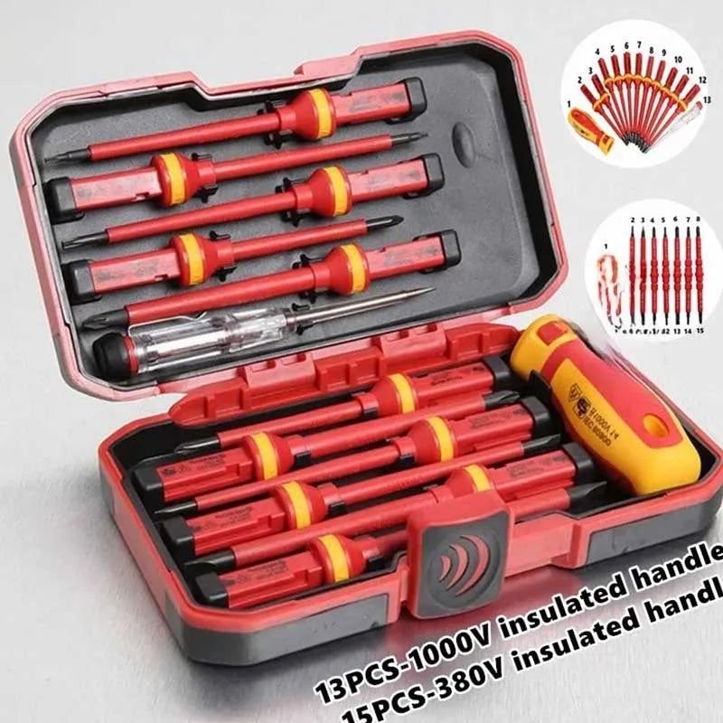 Kit di strumenti per la riparazione 15 pezzi 1000V Set di cacciaviti isolati intercambiabili con punte Pozidriv Torx Phillips con slot magnetico
