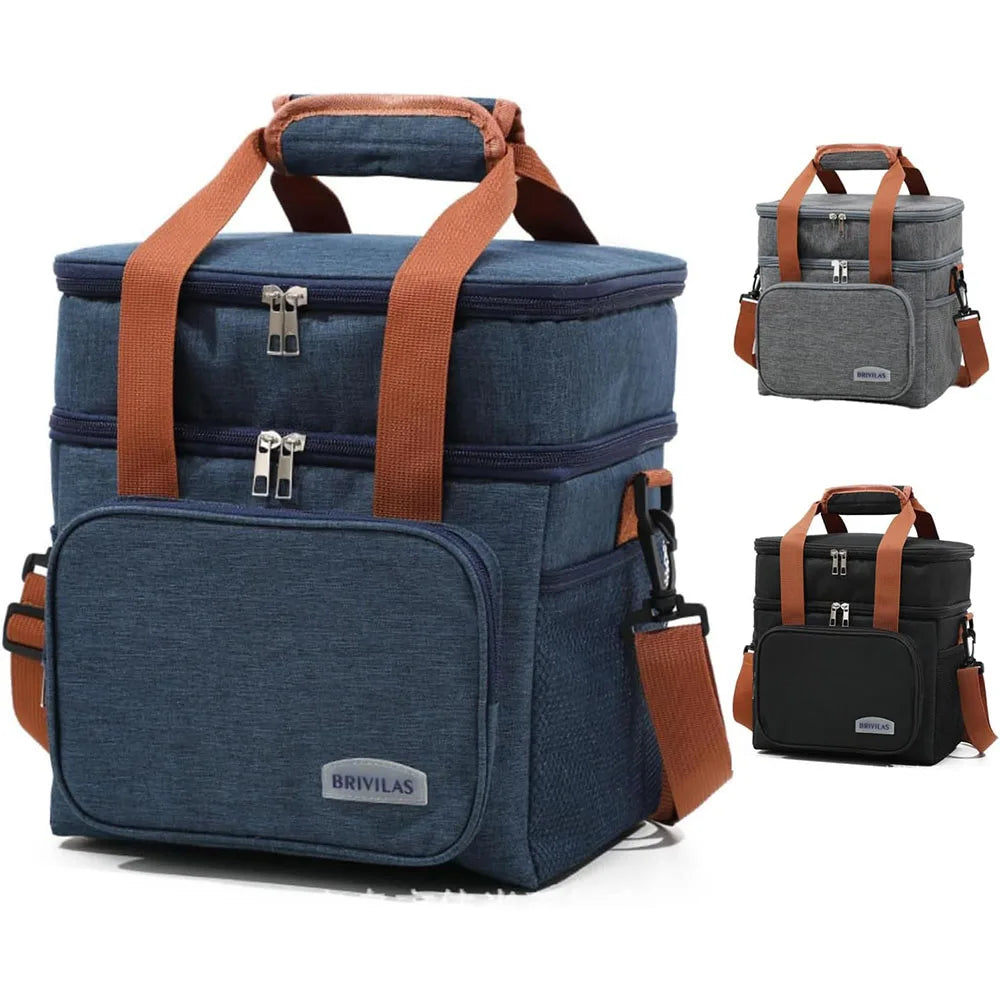 Borsa termica doppia pieghevole Borse per il pranzo da campeggio e  da viaggio di grande capacità