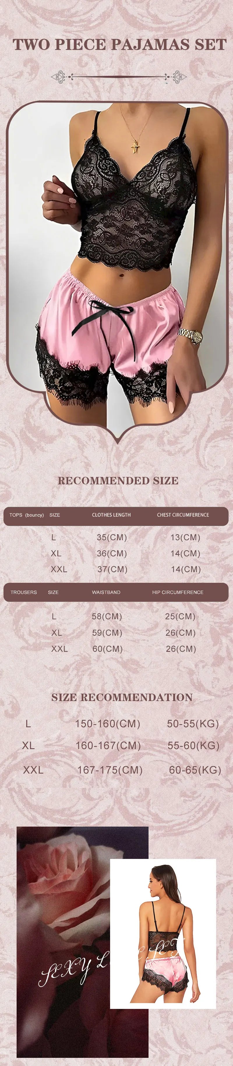 Set di pigiama in pizzo sexy da donna 2 pezzi Top