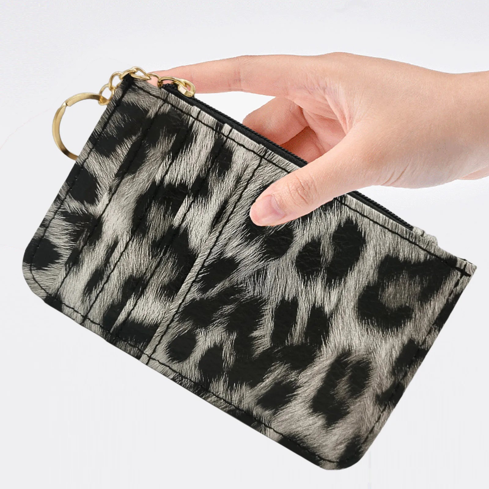 Nuovo portafoglio sottile in pelle con motivo leopardo per donne Portamonete con cerniera piccola