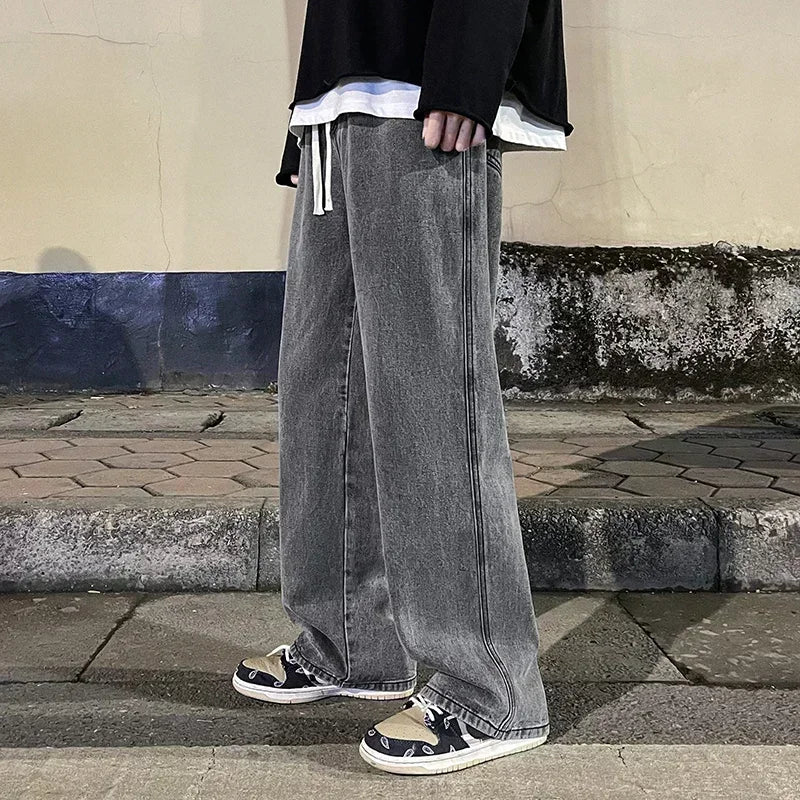 Jeans Uomo Stile Dritto Gamba Larga Pantaloni Uomo