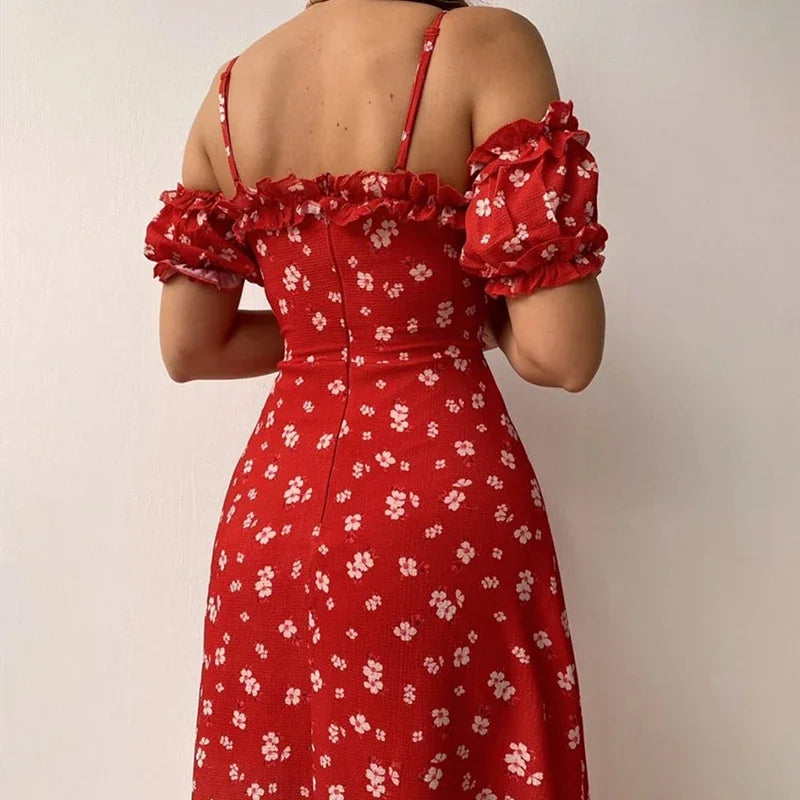 Abito donna con stampa floreale e spalle scoperte