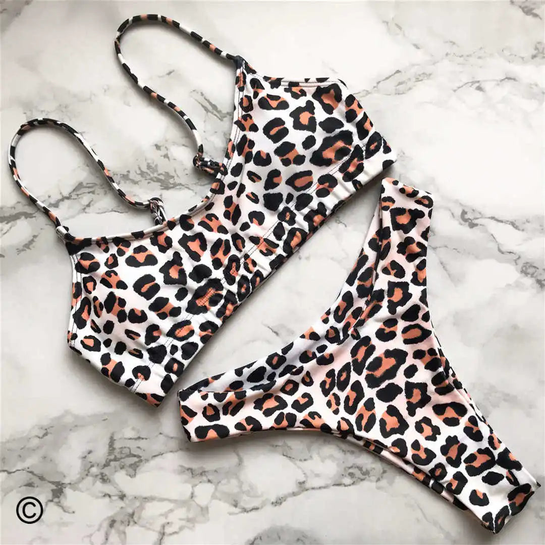 Set Costume leopardato da bagno brasiliana Donna
