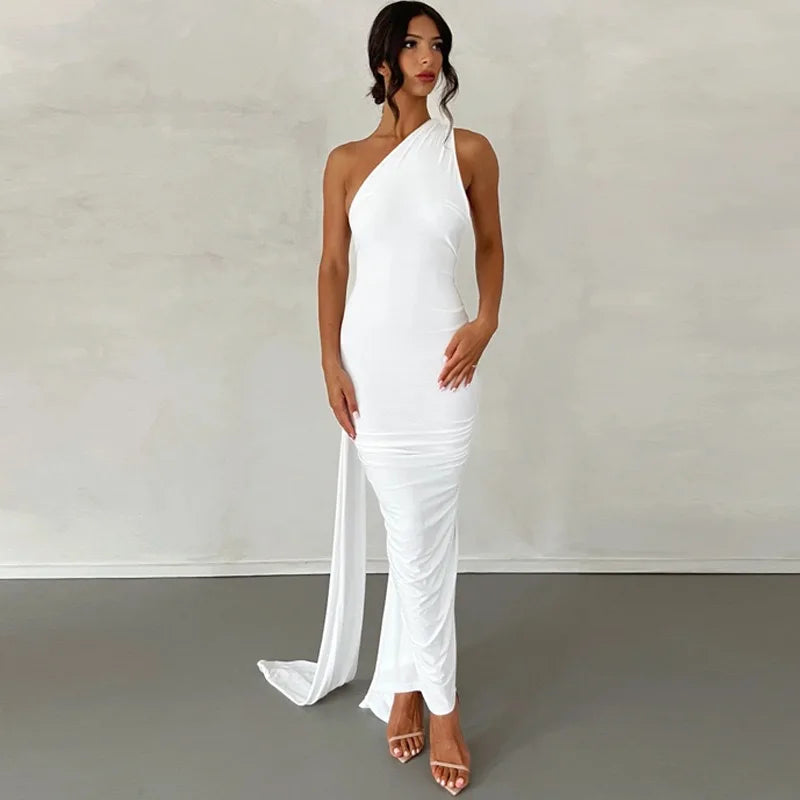 Abito da donna monospalla senza maniche da donna Sciarpa regolabile Loop increspato Backless