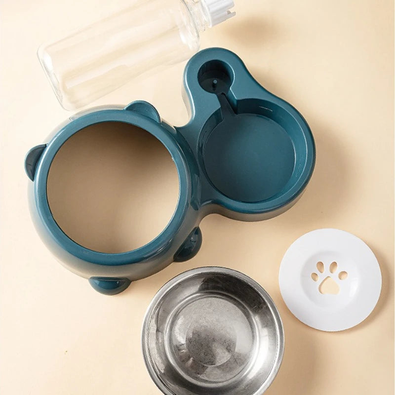 Mangiatoia automatica per animali domestici e distributore d’acqua, sistema di alimentazione integrato per cani e gatti, senza batteria o alimentazione necessaria, bocca inclinata