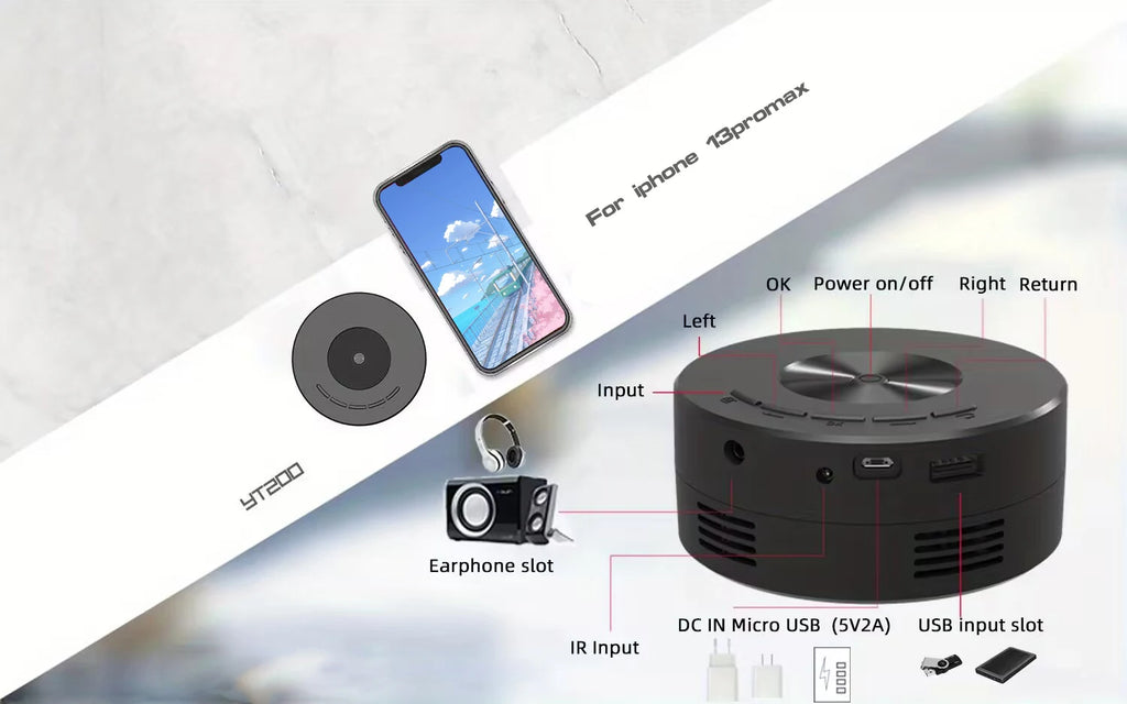 Mini proiettore YT200 per ufficio commerciale, home cinema, portatile, intelligente per esterni