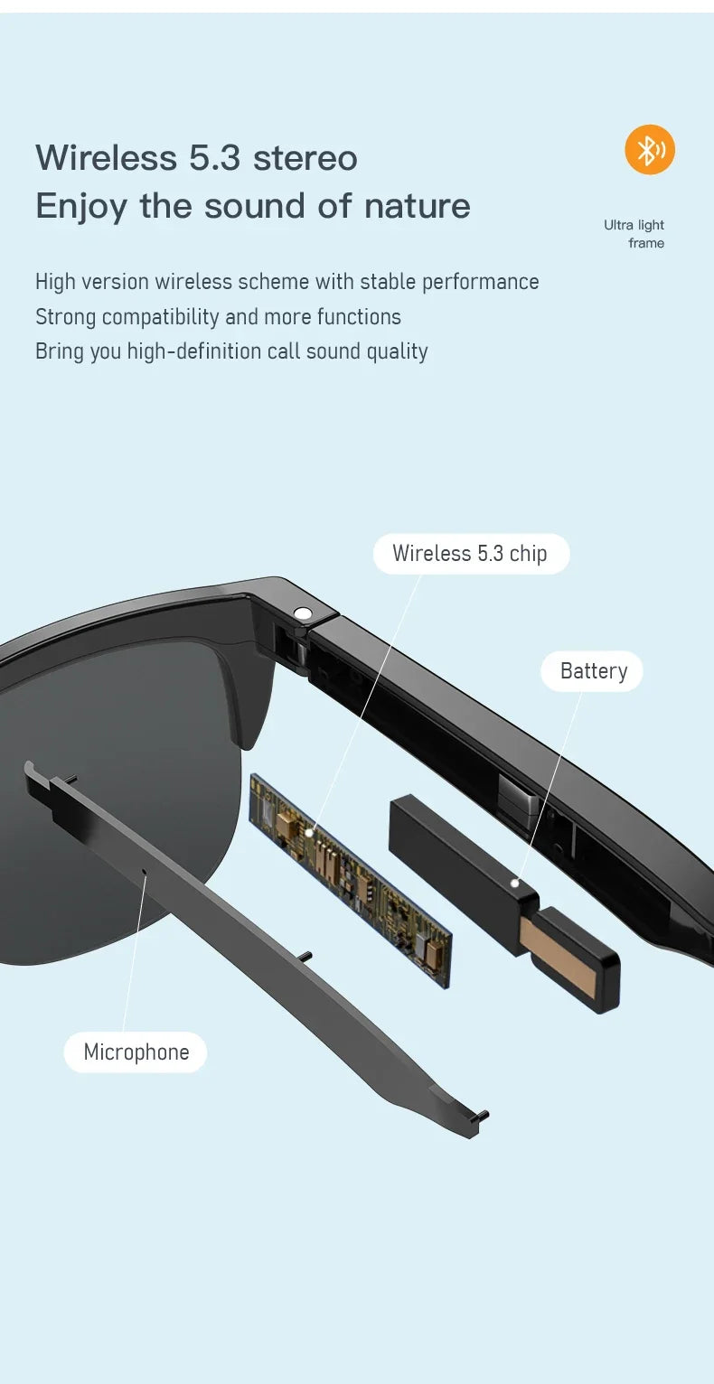 Nuovi occhiali da sole Smart Bluetooth V5.3 Occhiali da vista Cuffie sportive all’aperto HIFI Tecnologia  Anti-touch UV per uomini e donne