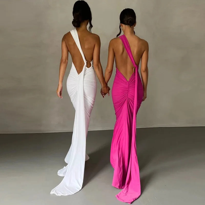 Abito da donna monospalla senza maniche da donna Sciarpa regolabile Loop increspato Backless