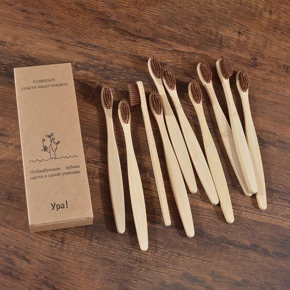10 pezzi set di spazzolini da denti di bambù naturali setole morbide ecologici cura orale dentale