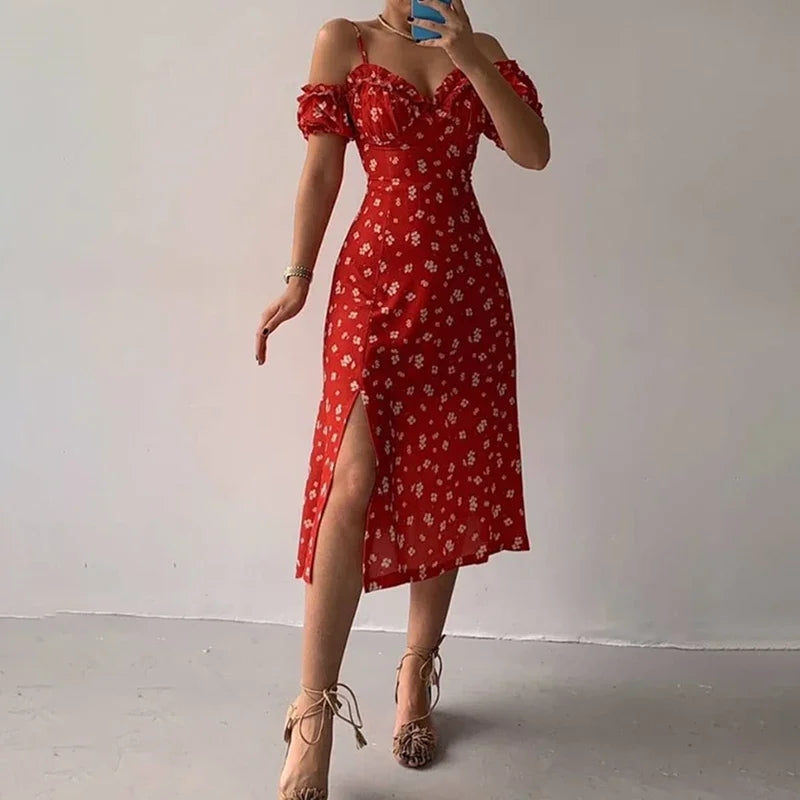 Abito donna con stampa floreale e spalle scoperte