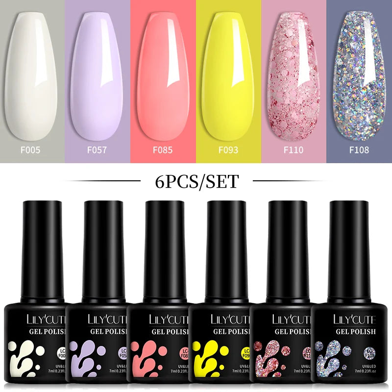 LILYCUTE 6 pezzi/set 7ML Gel Smalto per unghie semitrasparente 30 varianti di colore