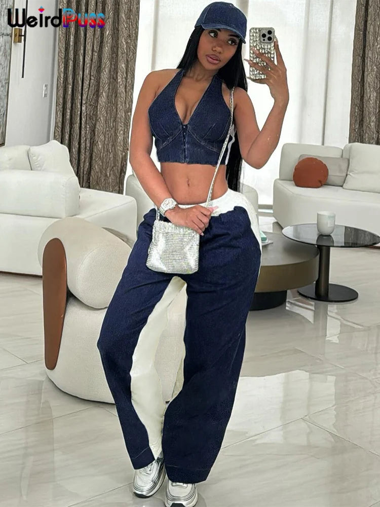 Set Tuta donna Zip Halter Canottiere monopetto+Pantaloni