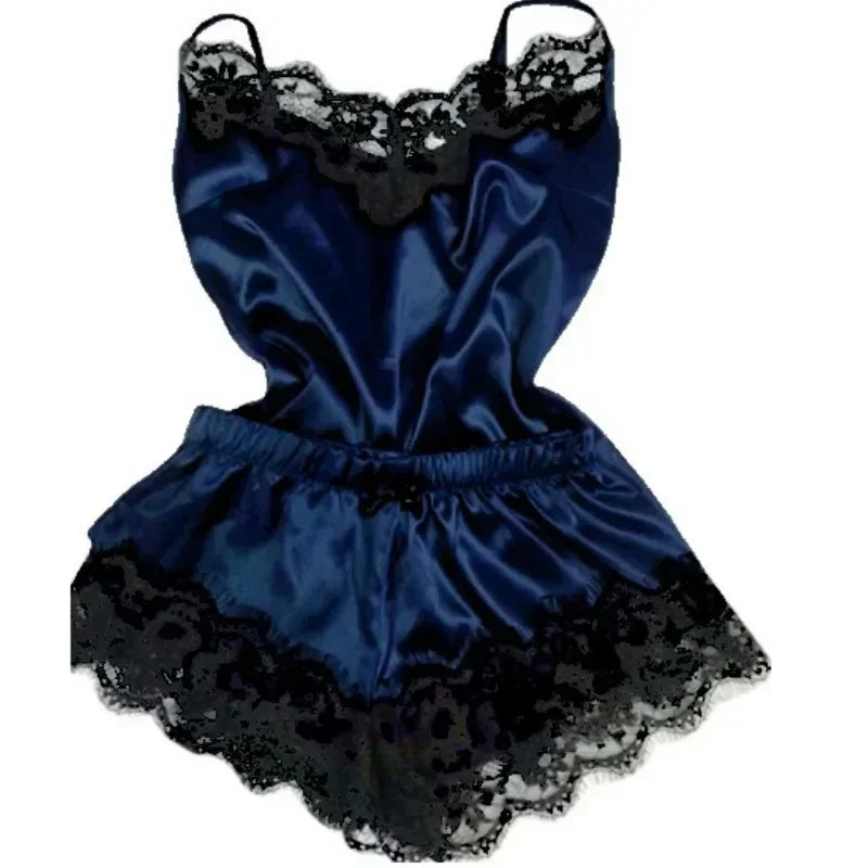 Pigiama di seta in pizzo Set Sexy Top