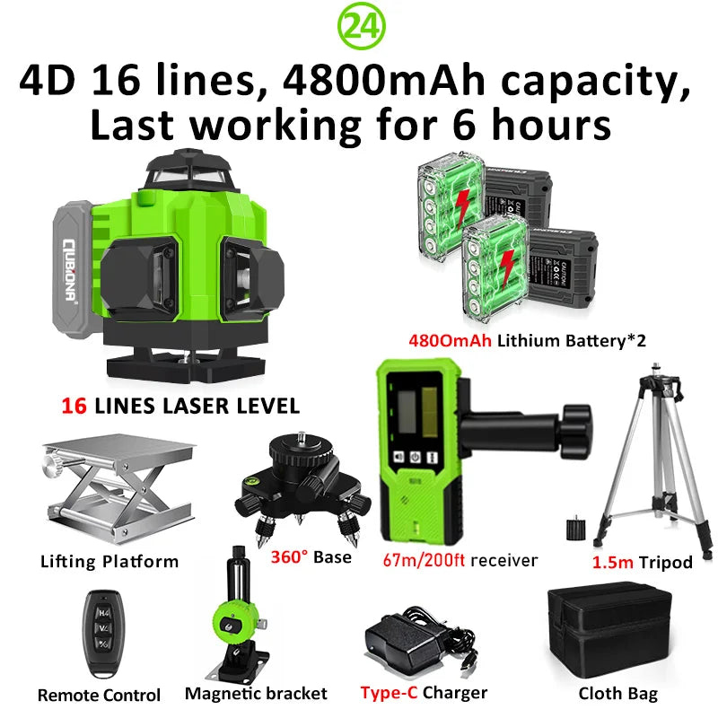 🇪🇸CLUBIONA 16/12 Laser autolivellante 3x360 Green beam Line Laser Level