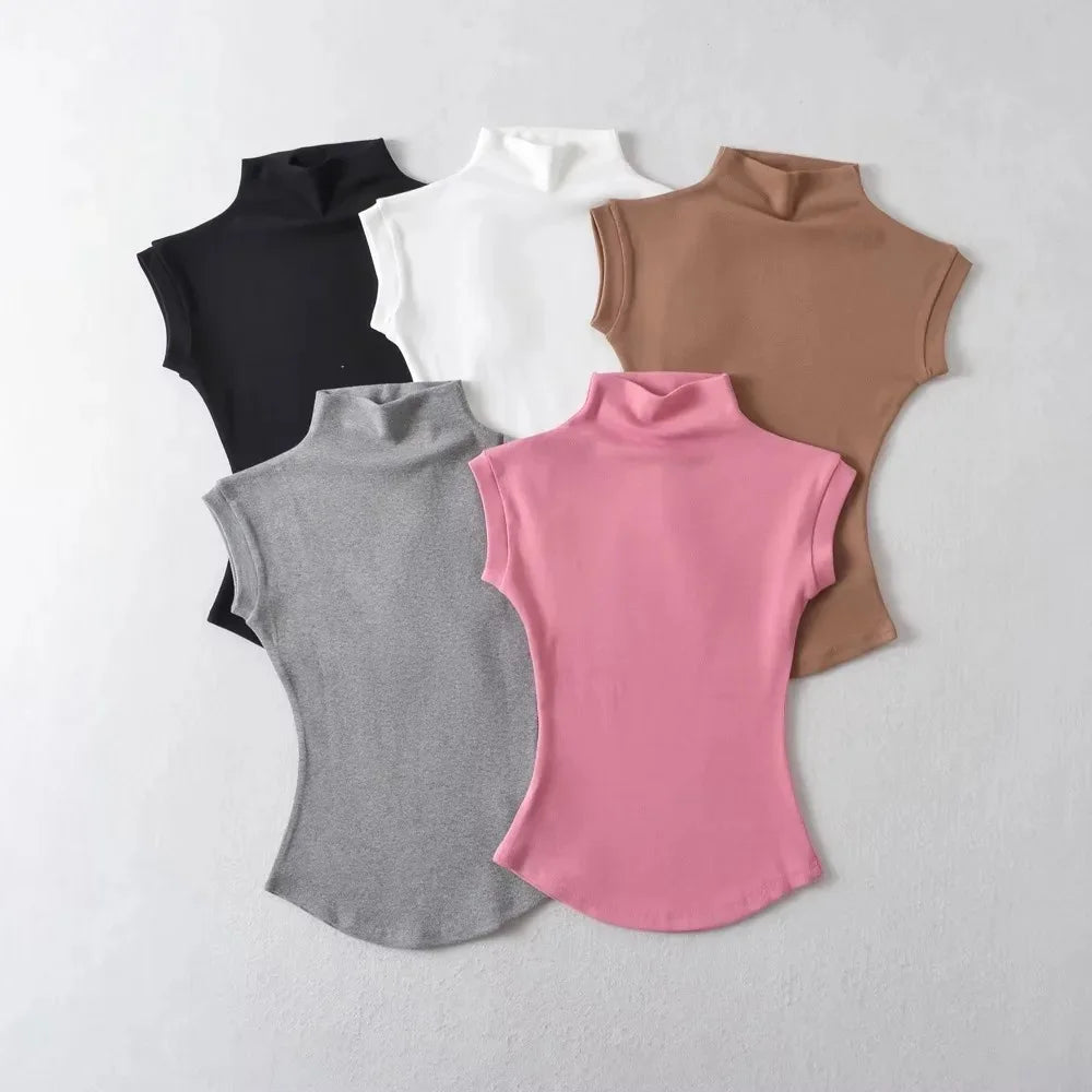 Sexy T-shirt Dolcevita Senza Maniche