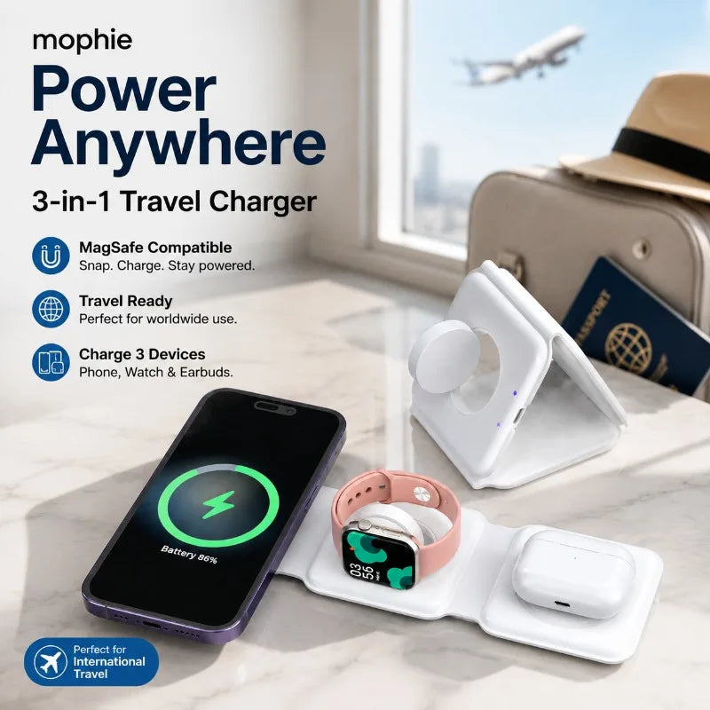 Stazione di ricarica magnetica da viaggio wireless charter portatile 3 in 1 completamente compatibile con il dock di ricarica compatto pieghevole MagSafe