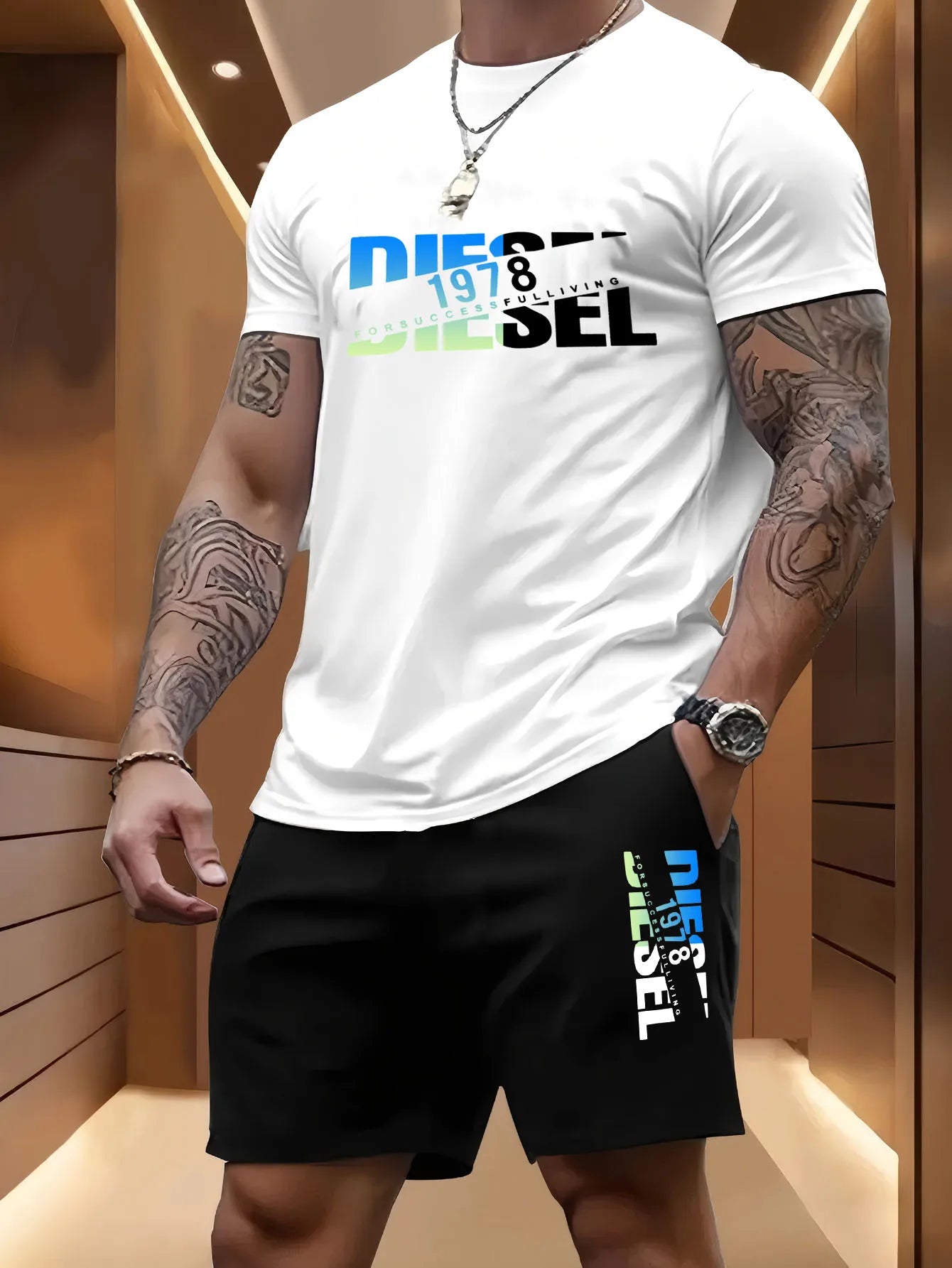 T-shirt + pantaloncini casual in 100% cotone stampata