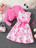 Abbigliamento per bambini moda casual floreale set 2 pezzi - gilet girocollo + gonna floreale