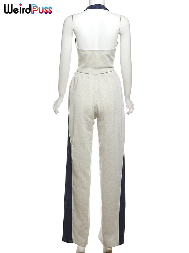 Set Tuta donna Zip Halter Canottiere monopetto+Pantaloni