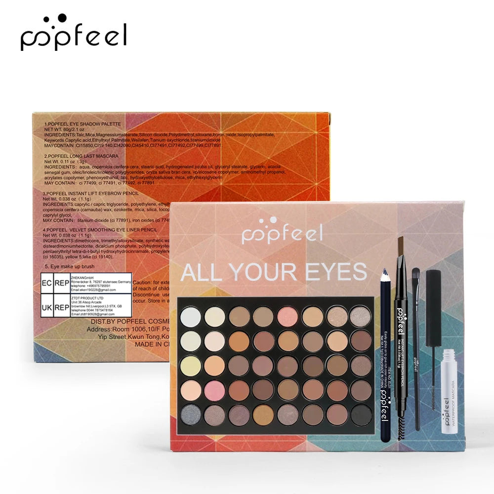 Set MAKE UP POPFEEL, palette di ombretti, eyeliner, mascara, matita per sopracciglia, scatola del set di strumenti per il trucco