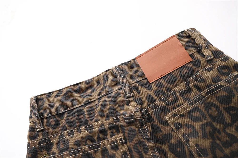 Jeans con stampa leopardata per donna Vita alta Y2k Retro Fashion Streetwear Denim  Hip Hop