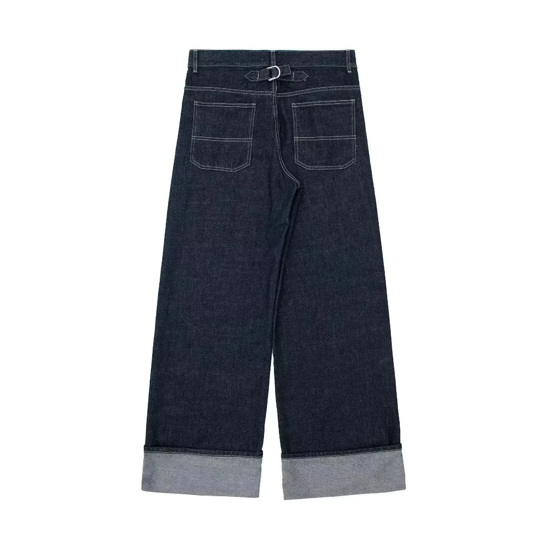 Set Casual Risvolto Manica Lunga Crop Giacca Bottoni Femminile Vintage Gamba Larga Jeans