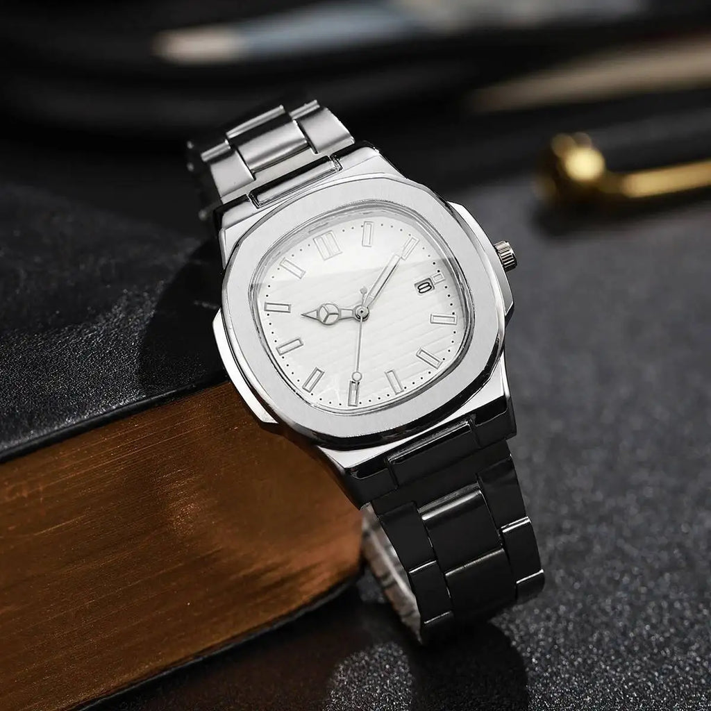 Orologi da uomo di lusso Moda Quadrante quadrato Cinturino in acciaio inossidabile Orologio al quarzo senza scatola