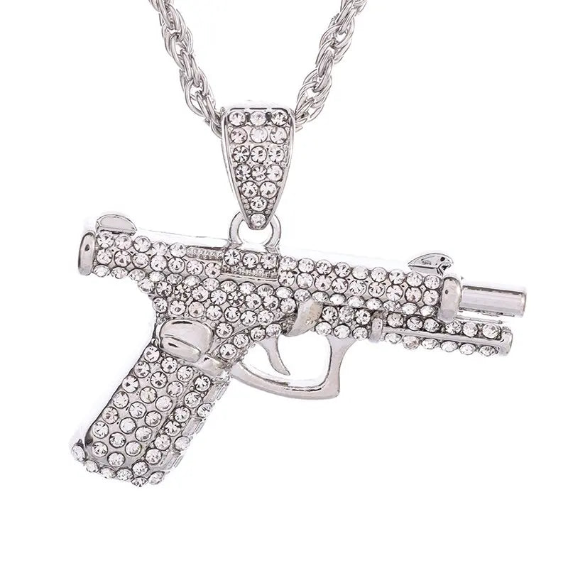 Collana Pistola in acciaio inox con Swarovski