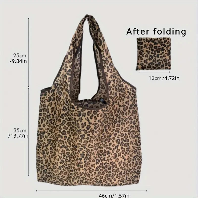 Borsa con stampa leopardata di grande capacità Borsa pieghevole quotidiana da donna