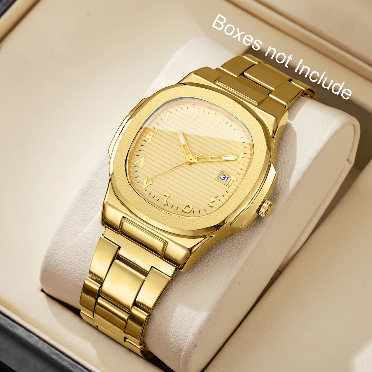 Orologi da uomo di lusso Moda Quadrante quadrato Cinturino in acciaio inossidabile Orologio al quarzo senza scatola
