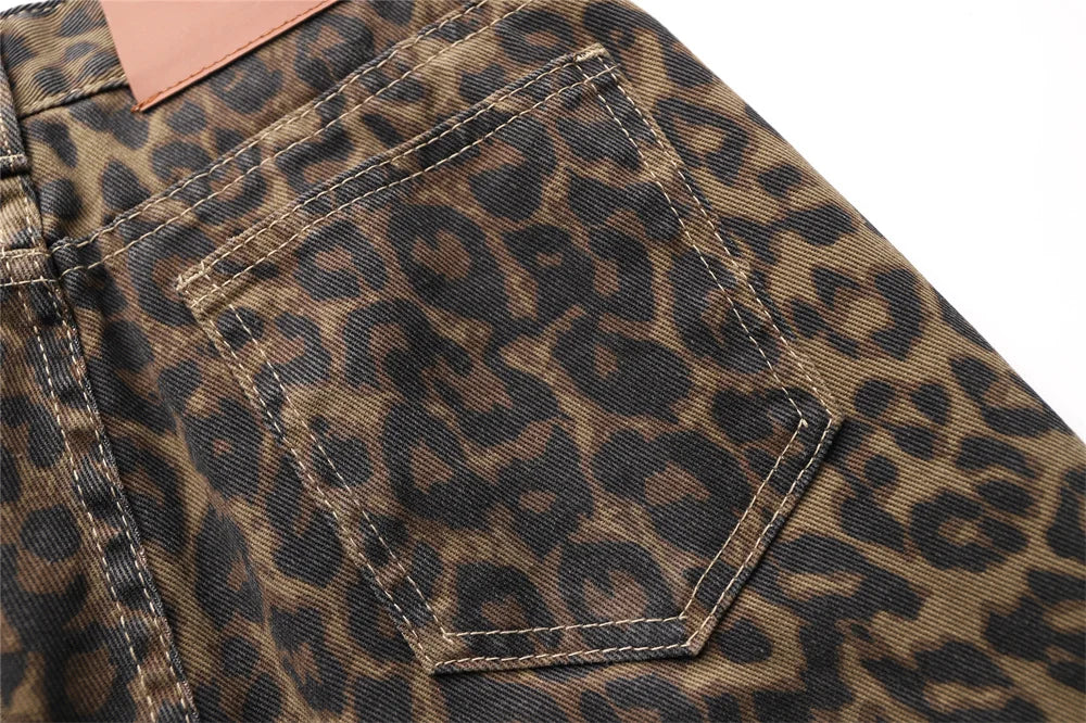 Jeans con stampa leopardata per donna Vita alta Y2k Retro Fashion Streetwear Denim  Hip Hop